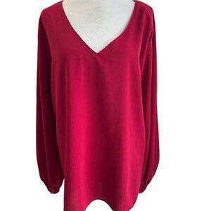 QEARAL Womens XL Deep V Neck Chiffon Blouse Balloon Sleeve Pop Over Fully Lined
